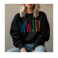 WWJD Embroidered Crewneck Sweatshirt, Colorful Christian Sweatshirt, Faith Based Embroidery, Cozy Christian Gift for Women