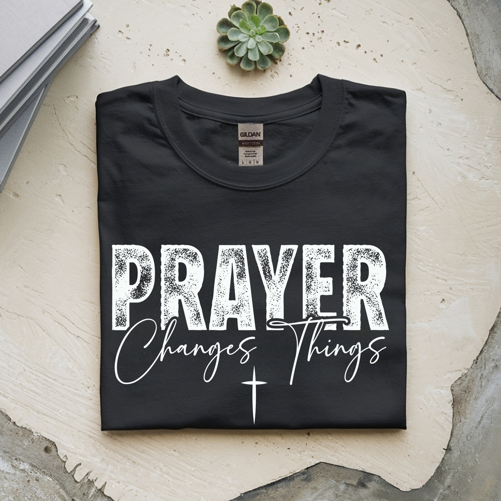 Prayer Changes Things Christian T-Shirt – Faith Based Shirt – Religious Shirt with Cross – Inspirational Christian Apparel