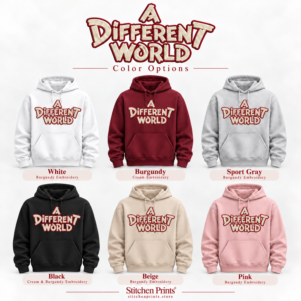 A Different World Embroidered Sweatshirt & Hoodie | Vintage 90s College Style