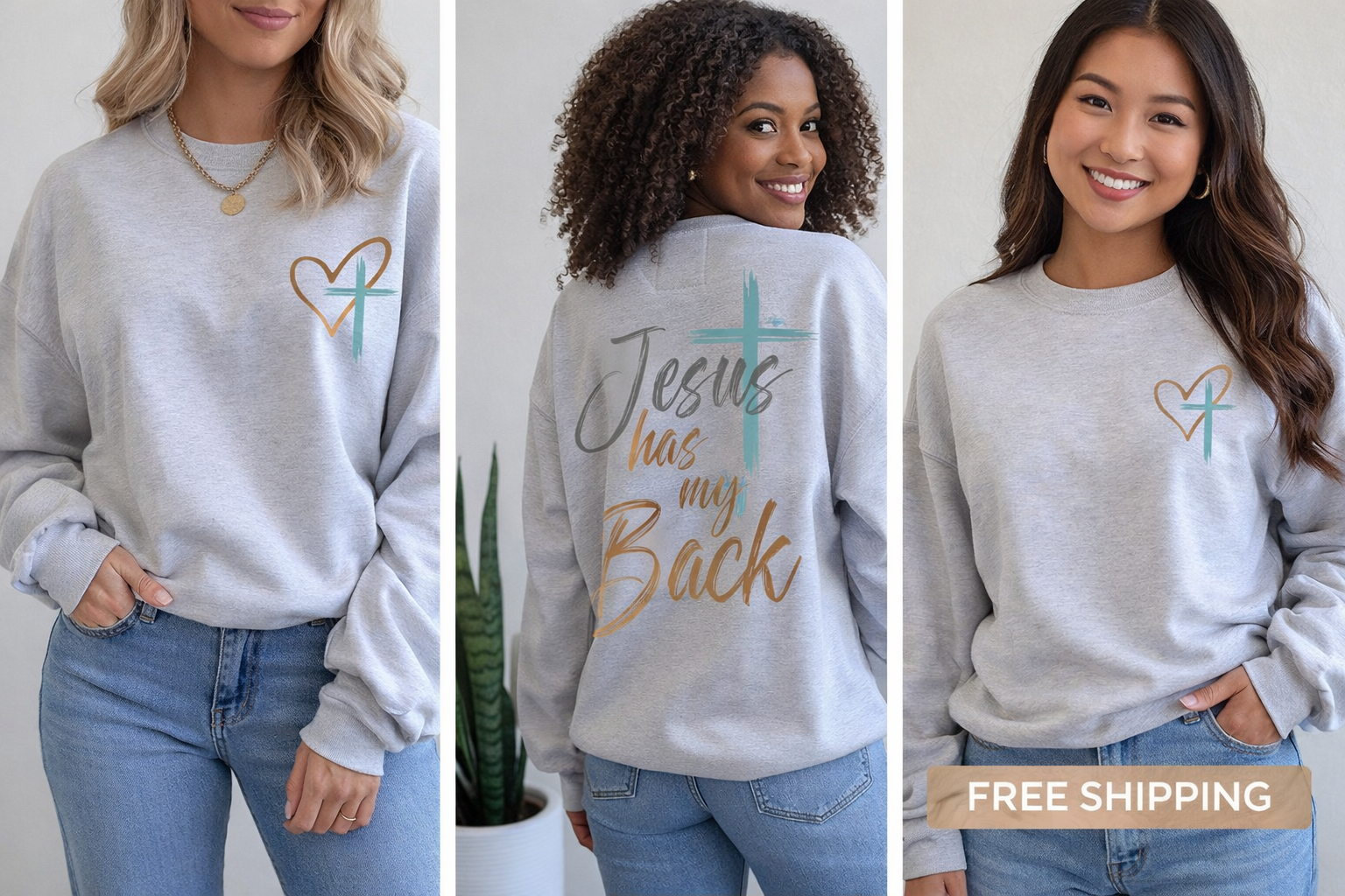Jesus Has My Back Christian Sweatshirt | Faith-Based Crewneck | Religious Apparel | Inspirational Jesus Hoodie | Christian Gift