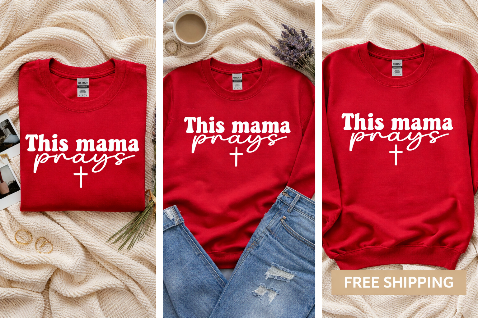 This Mama Prays T-Shirt | Christian Mom Shirt | Faith-Based Apparel | Religious Crewneck | Inspirational Christian Gift for Moms