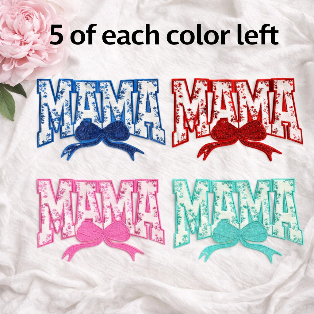 Mama Embroidered Patch Floral Sweatshirt with Bow | Custom Mom Crewneck | Mother’s Day Gift | Cozy Mama Shirt | Personalized Gift for Mom