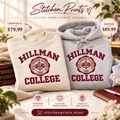 Hillman College Embroidered Sweatshirt & Hoodie | Vintage Collegiate Style