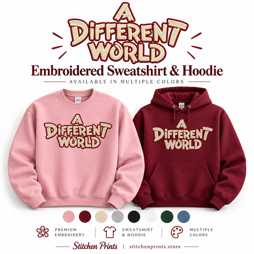 A Different World Embroidered Sweatshirt & Hoodie | Vintage 90s College Style
