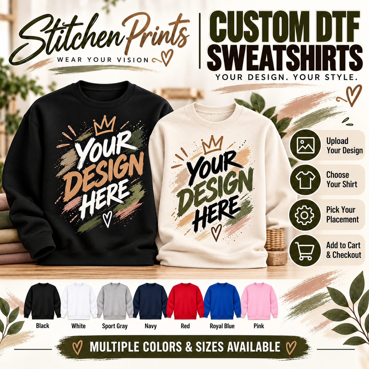 Custom DTF Apparel – T-Shirts, Sweatshirts & Hoodies