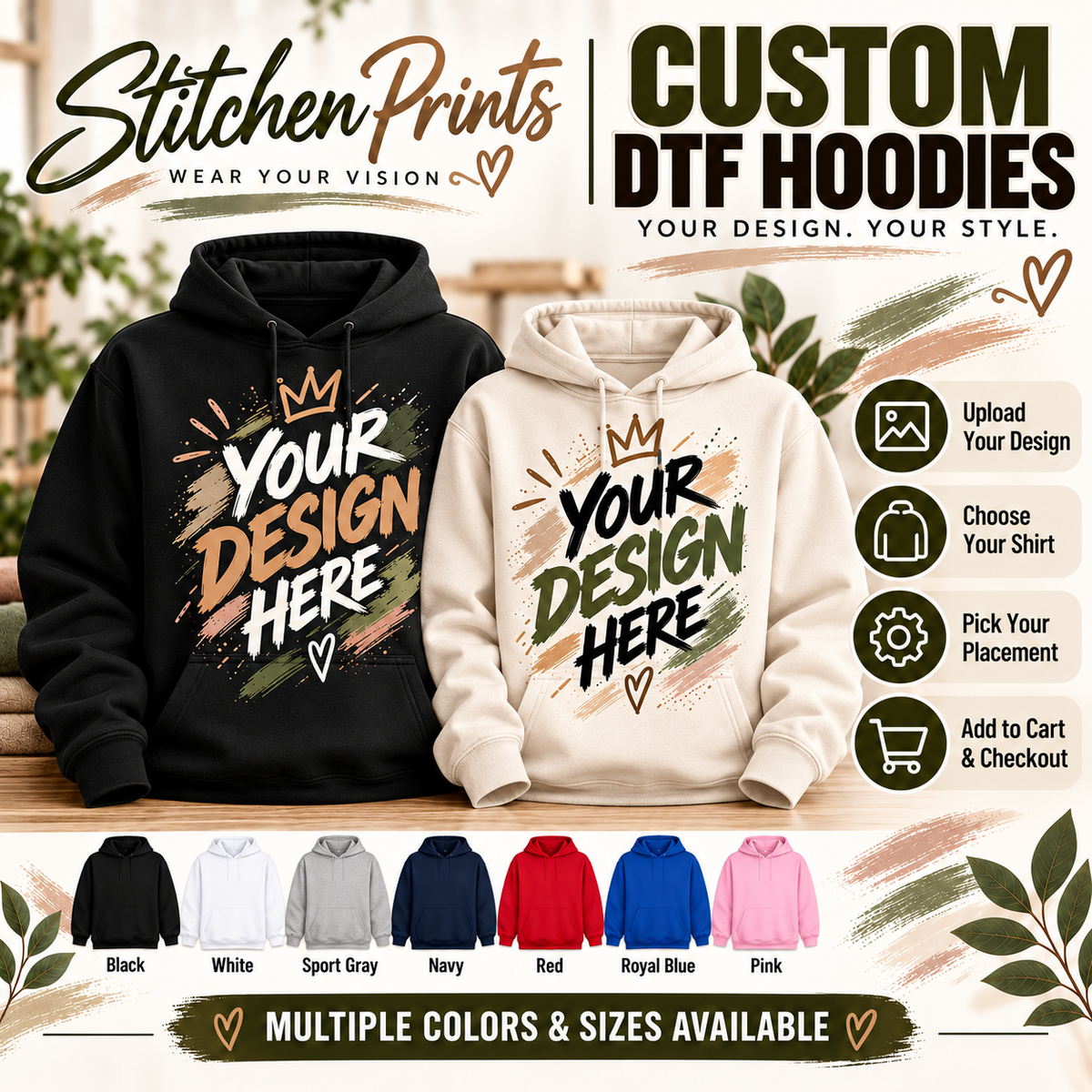 Custom DTF Apparel – T-Shirts, Sweatshirts & Hoodies