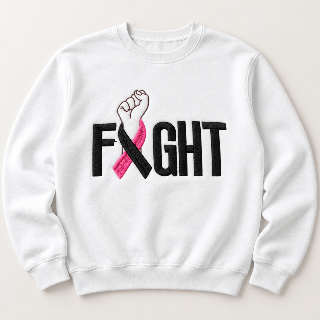 FIGHT Breast Cancer Awareness Embroidered Sweatshirt | Pink Ribbon Cancer Support Shirt