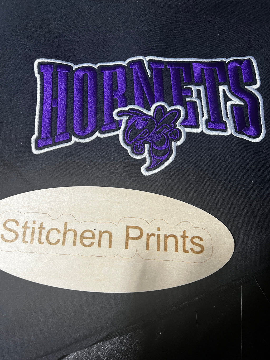 3D Puff Hornets Embroidered Sweatshirt – Premium Crewneck | Custom Sports Spirit Wear | Purple Black Varsity Sweatshirt