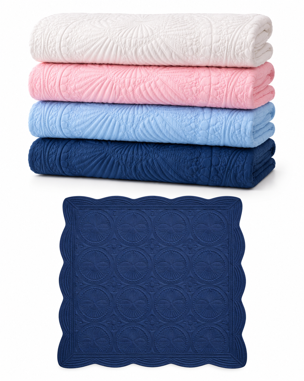 Personalized Heirloom Baby Quilt – Scalloped Edge | Custom Embroidered Baby Blanket