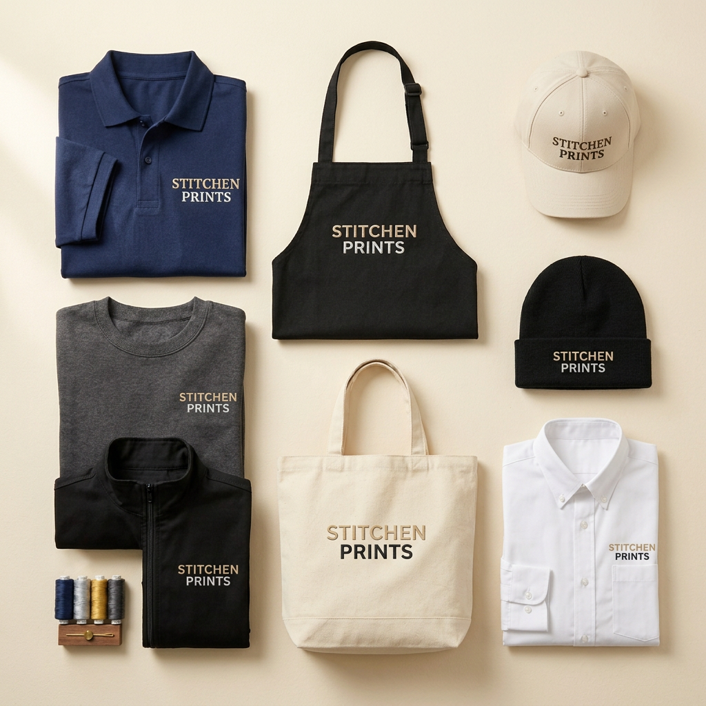 Examples of apparel and accessories with STITCHEN PRINTS embroidery