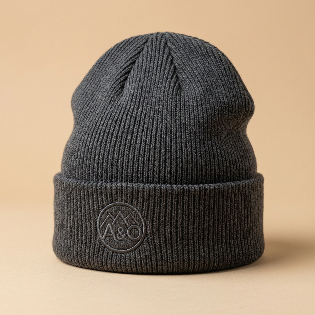 Sportsman SP12 ribbed knit cuffed beanie in charcoal gray, sample tone-on-tone embroidery