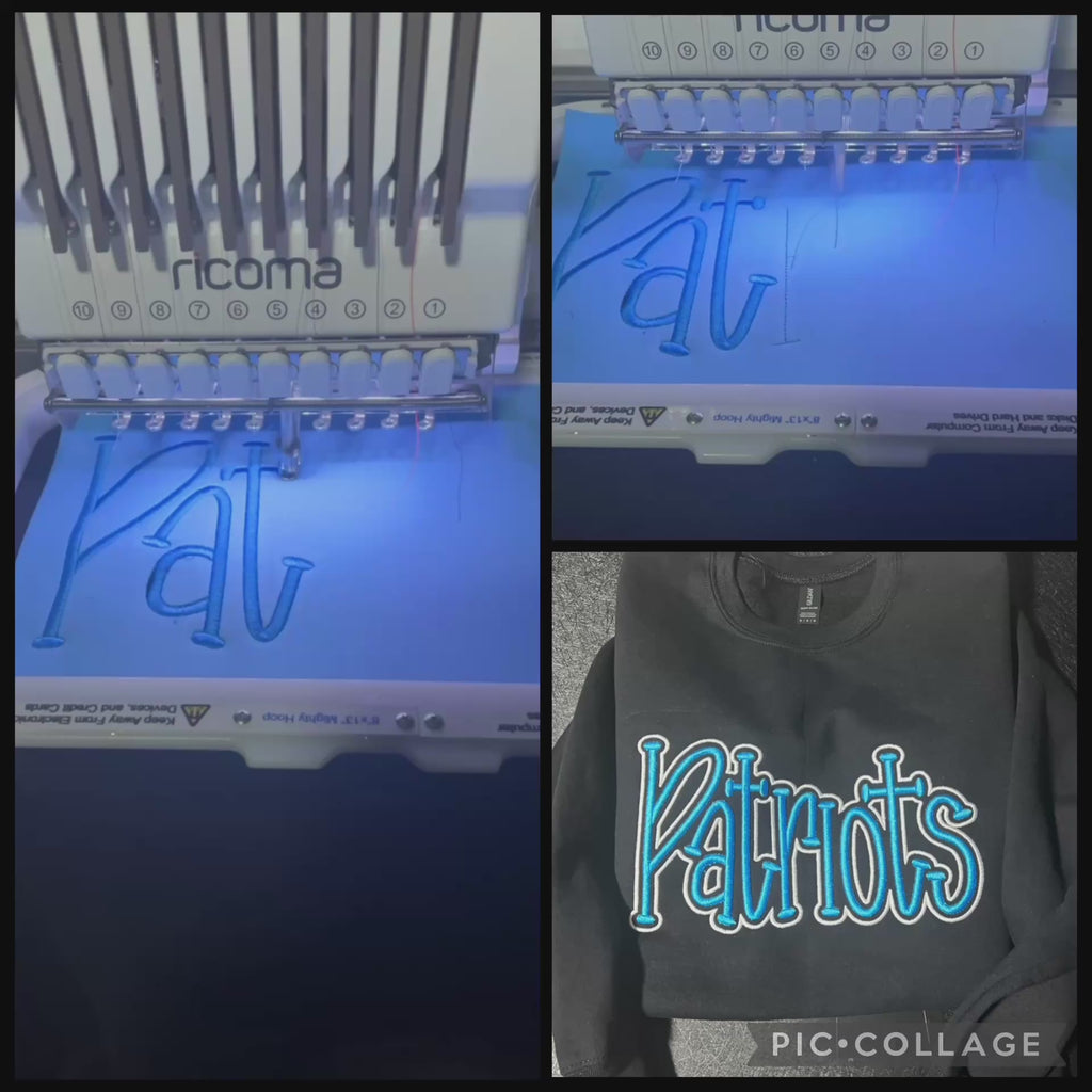 3D Puff Patriots Embroidered Sweatshirt – Premium Crewneck | Blue Black Varsity Style | Custom Sports Fan Apparel