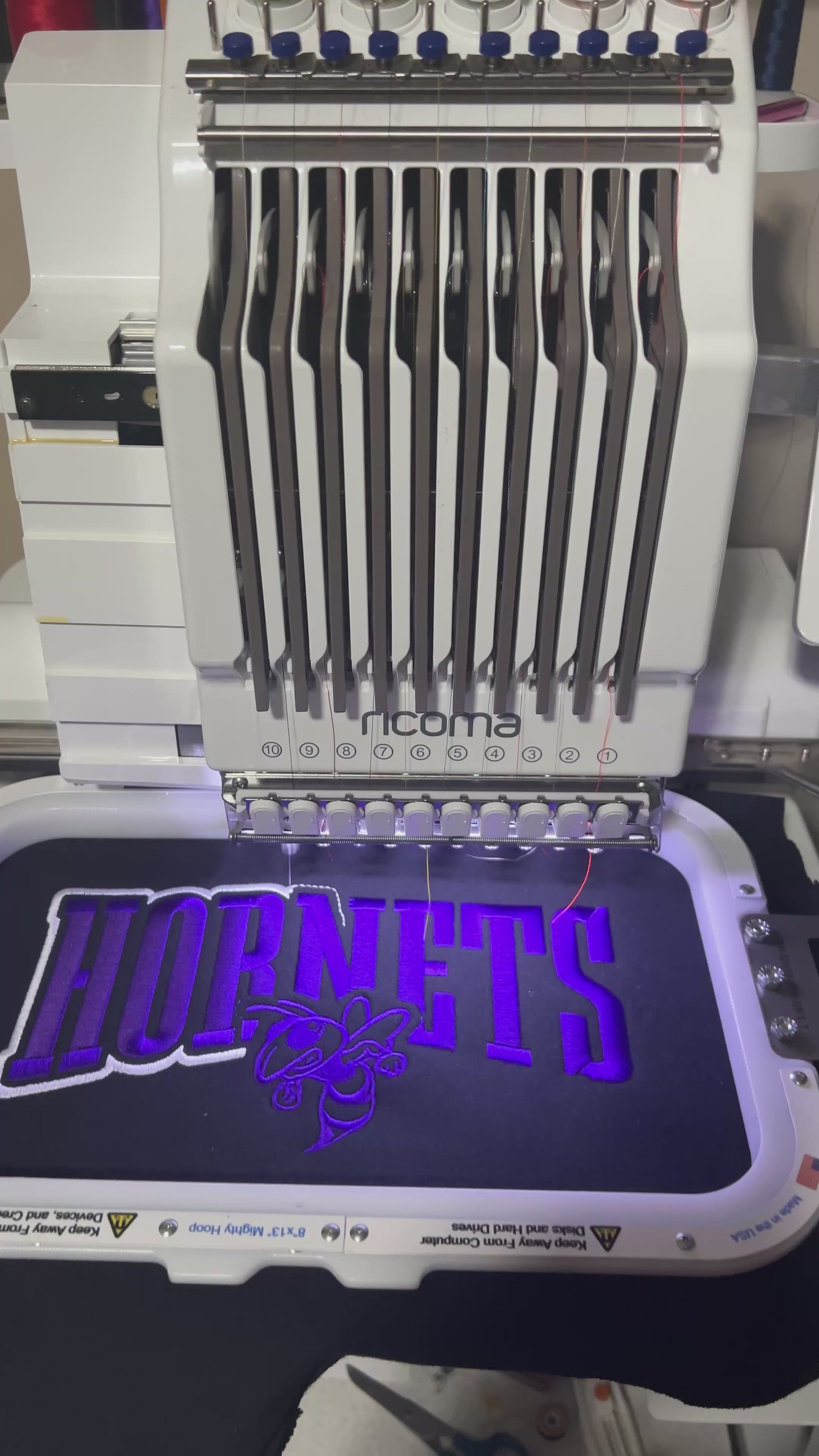 3D Puff Hornets Embroidered Sweatshirt – Premium Crewneck | Custom Sports Spirit Wear | Purple Black Varsity Sweatshirt